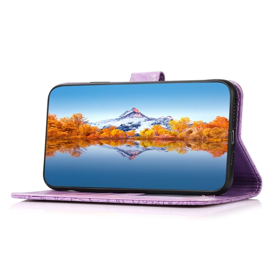 Embossed Three Cards PU Leather Folding Folio Case with Cards Holder Pocket Lanyard Anti-Scratch Shockproof Bumper Cover Multifunctional CaseFor iPhone 7 / 8 / SE 2020,Purple