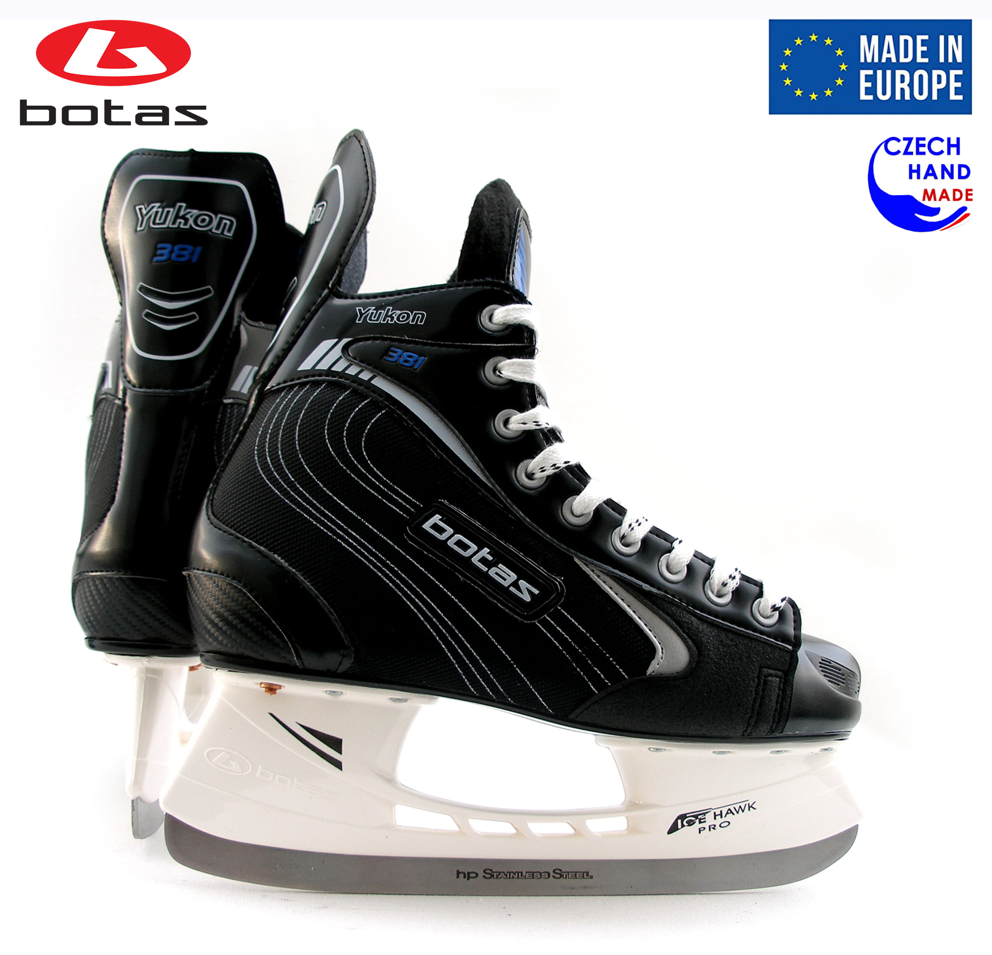 Men's Ice Hockey Skates Botas Yukon 381 | Color: Black with Silver Made in Europe Czech Republic 