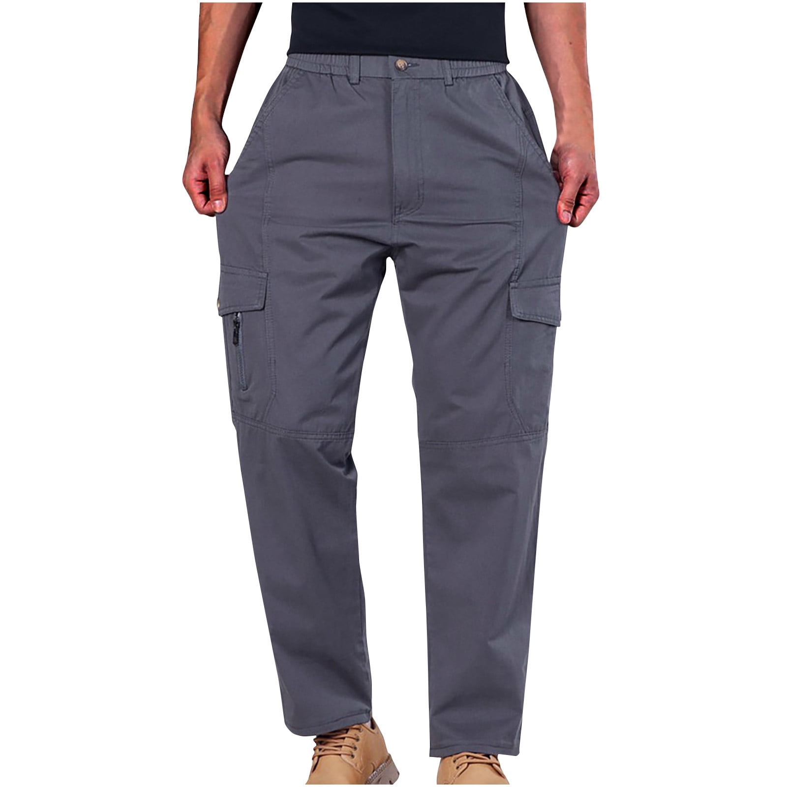 Men's Cotton Cargo Pants Slim Straight-Leg, Multi-Pocket Work