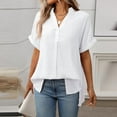 thumbnail image 7 of Olyvenn Stylish Womens Solid Cotton Linen Shirts V Neck Summer Beach Blouses Tops Loose Casual Short Sleeve Button Up Boyfriend Shirt White XL, 7 of 7