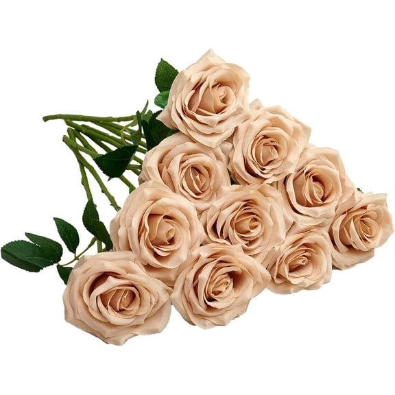 Plum Artificial Rose 10pcs Open Flower Bouquet Faux Rose Stems for Wedding Arrangement, Bridal Bouquet, Centerpiece, Fake Faux Silk Flowers A