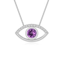 Natural Amethyst with Moissanite Evil Eye Pendant Necklaces for Women in Sterling Silver,February Birthstone Jewelry Gifts for Her Birthday,Wedding Anniversary,Mothers Day,Christmas,Valentines