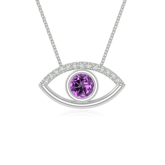 Natural Amethyst with Moissanite Evil Eye Pendant Necklaces for Women in Sterling Silver,February Birthstone Jewelry Gifts for Her Birthday,Wedding Anniversary,Mothers Day,Christmas,Valentines
