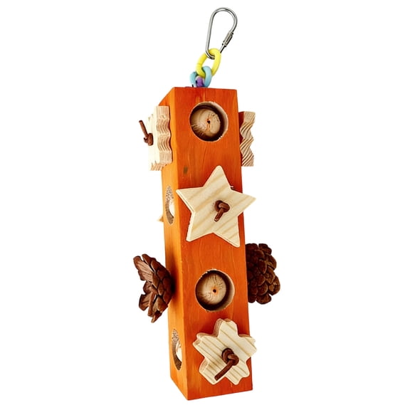 Bird Foraging Hanging Toy with Pinecones and Wood Blocks, Beak Grinding Toy for Cockatoos Parakeets, Exercise Climbing Toy for Medium Large Parrots Decor