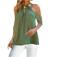 thumbnail image 3 of Mittory Summer Cold Shoulder Tops for Women Sexy Halter Lace Hollow Out Keyhole Loose Short Sleeve, 3 of 5