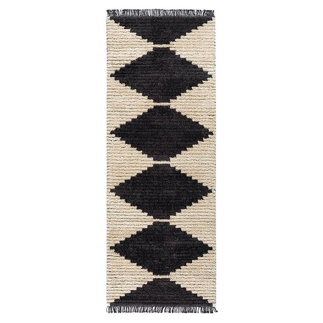Madison Park Amanda 31x84" Modern Polyester Fabric Area Rug in Black/Ivory