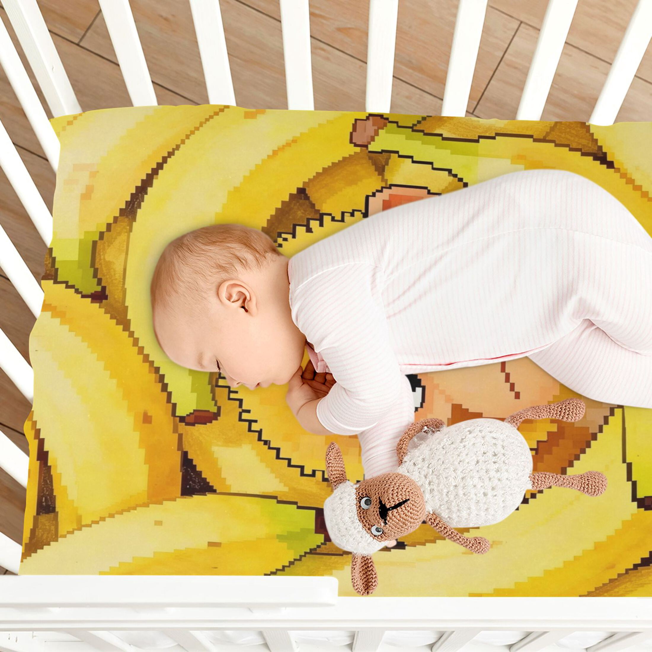 Baby Essentials 52”x 28”- Standard Cotton-like Modal Elastic- Monkey Pattern Design Crib Sheets for Newborns and Toddlers