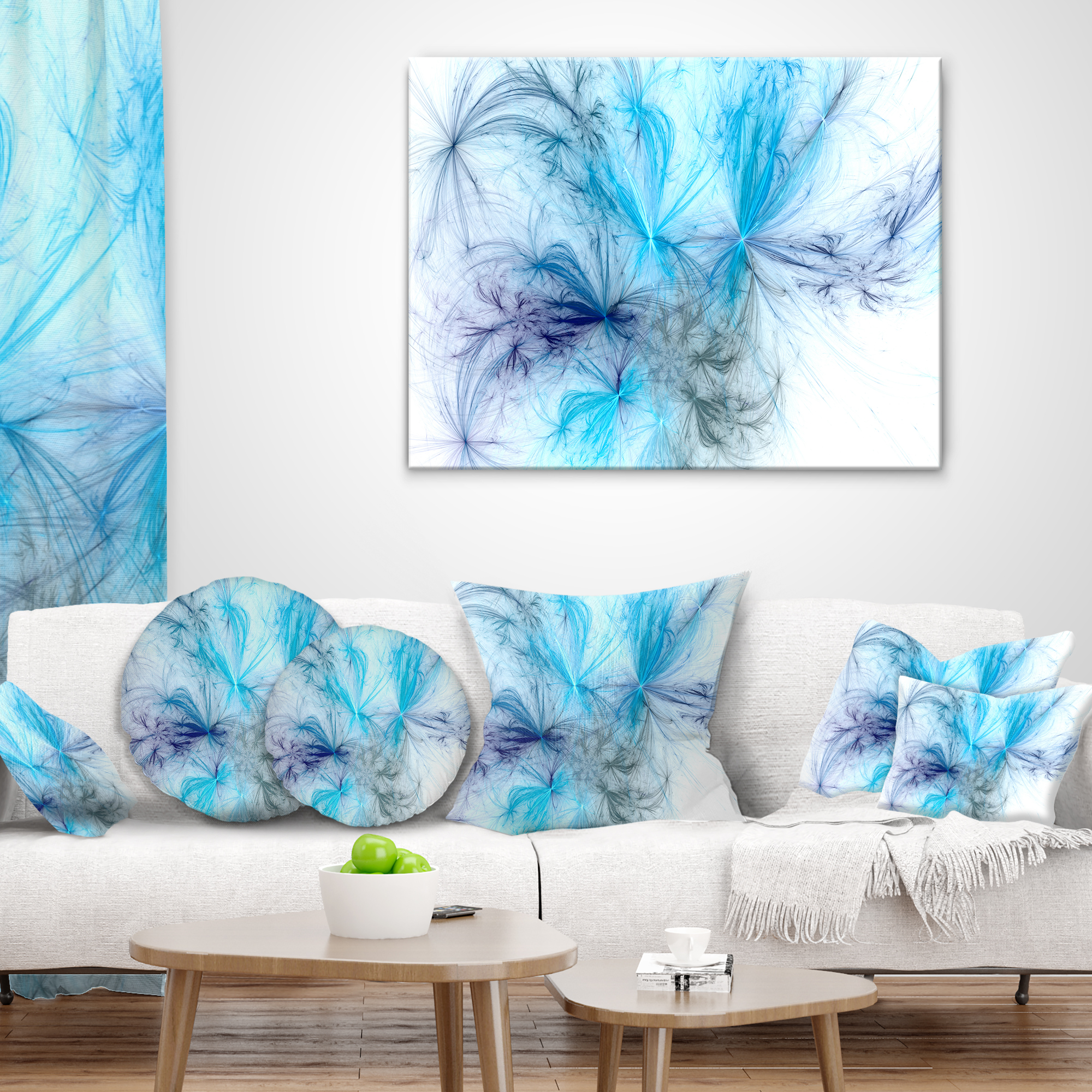 Designart Christmas Fireworks Light Blue - Abstract Throw Pillow - 12x20