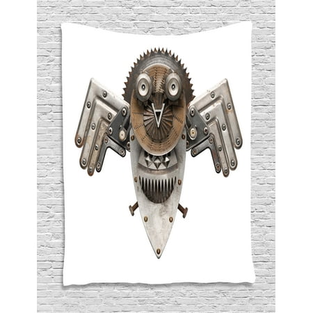 Decor Tapestry Stylized Metal Collage Owl Figure Cog Decor Tapestry Stylized Metal Collage Owl Figure Cog Hardware Gear Machinery Print Wall