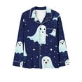 thumbnail image 3 of QIUOMBBP Women's Pajamas Halloween Turndown Collar Pockets Shirts and Pants 2 Piece Lounge Sets Novelty Graphic Sleepwear Outfits, Yellow, XL, 3 of 5