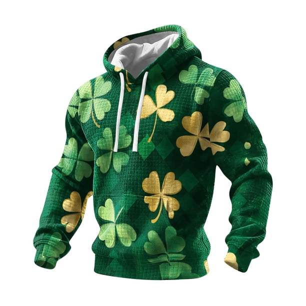 Ceisia Men's St. Patrick's Day Graphic Hoodie Casual Pullover | Green Gold Clover Print Relaxed Fit Drawstring Hooded Top For Daily Wear Gifts