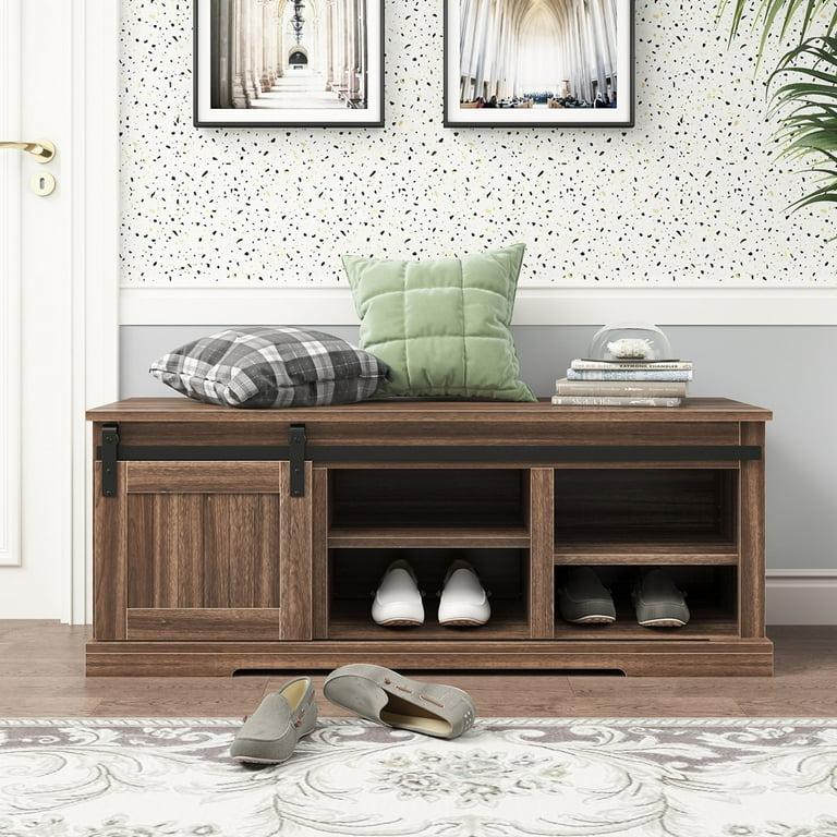 Storage Bench with a Sliding Door and Adjustable Shelves SESSLIFE