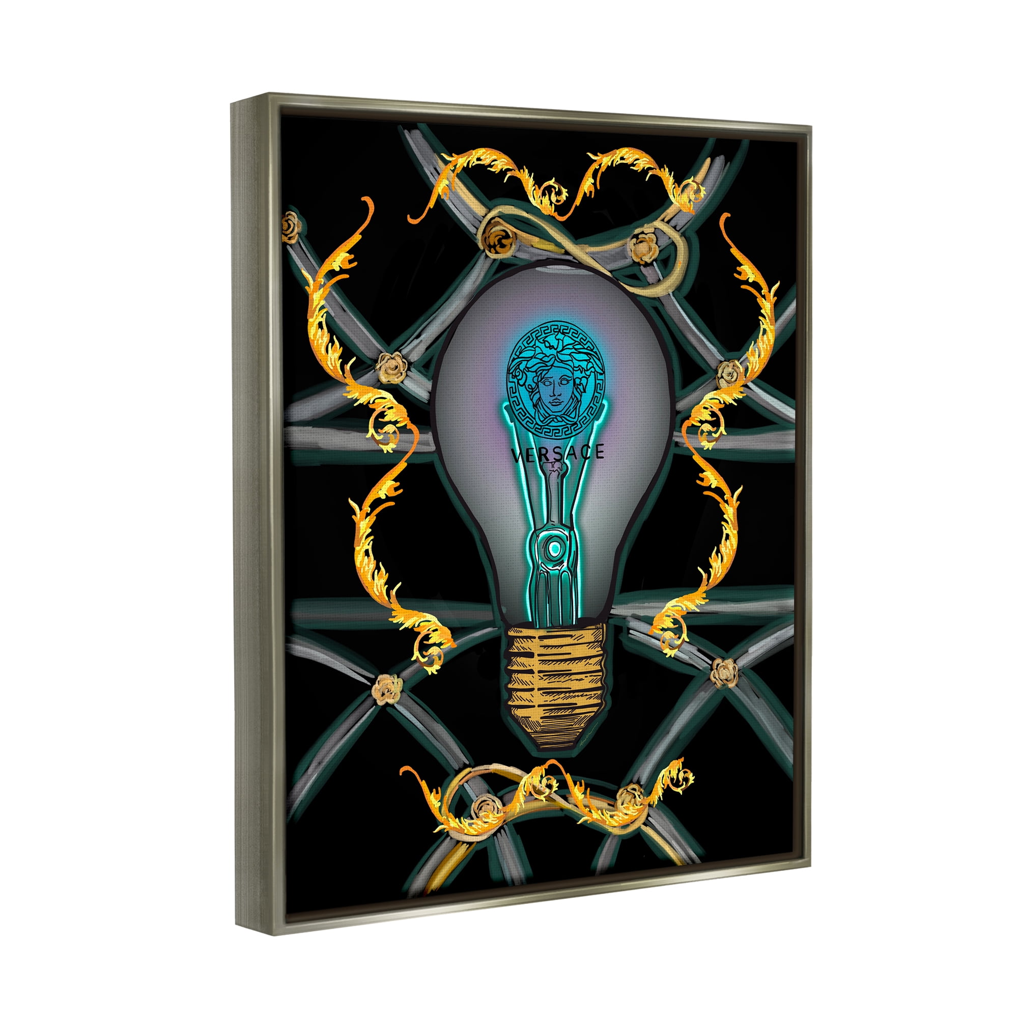 Stupell Industries Abstract Fashion Brand Lightbulb Beauty & Fashion Painting Gray Floater Framed Canvas Art Print Wall Art, 25 x 31