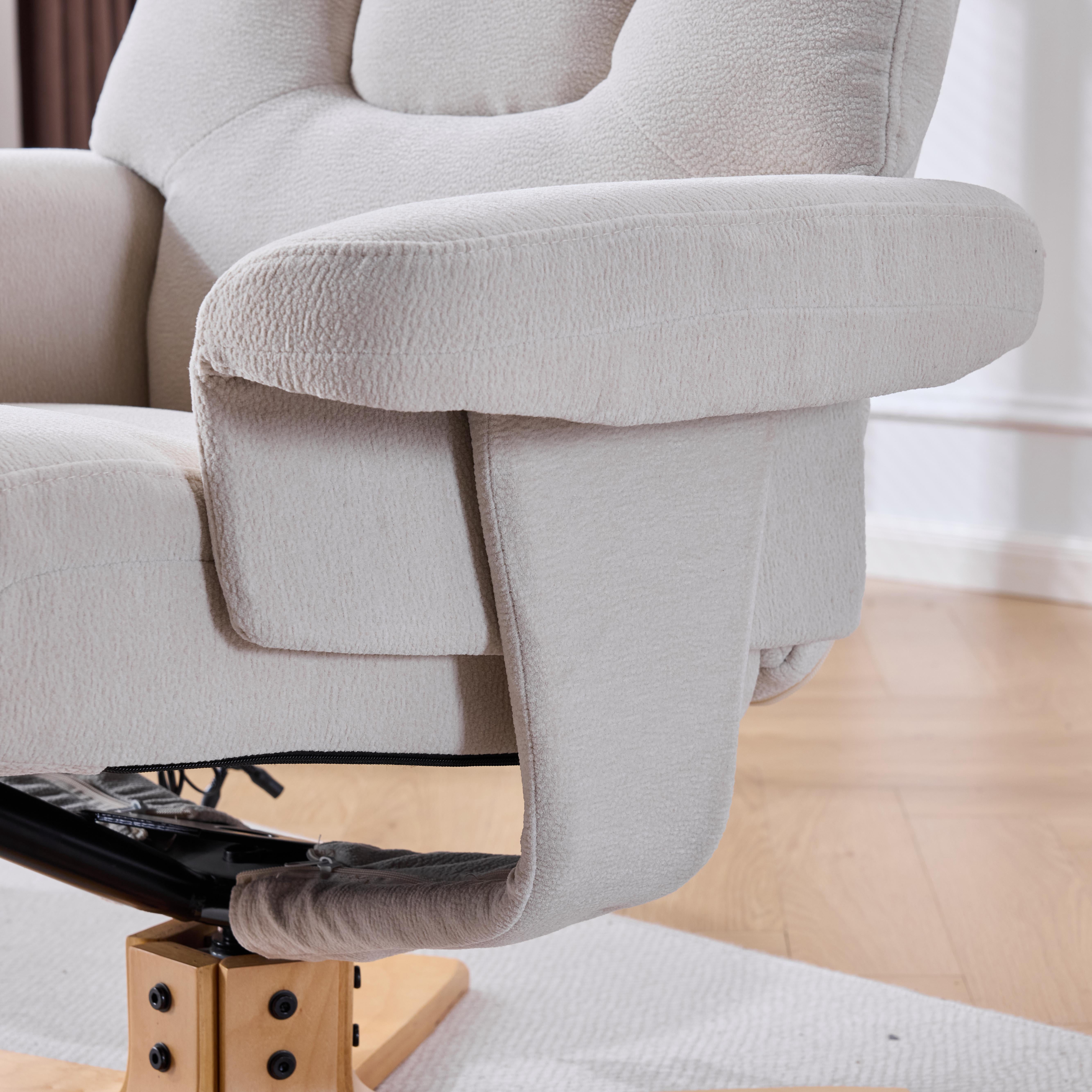 Beige Fabric Upholstered Heated Massage 360 Degree Swivel Accent Chair, Ergonomic Single Sofa with Ottoman and Adjustable Backrest for Living Room Bedroom Reading Nook, Beige