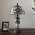 thumbnail image 6 of Tiffany Table Lamp White Stained Glass Shade And Base Baroque Style Lavender LED Bulbs Included for Living Room Bedroom Bedside 12"W*12"D*22"H, 6 of 7