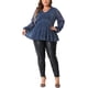 thumbnail image 2 of Blusas de Peplum Brillantes con Lentejuelas Cuello en V y Mangas de Linterna para Mujeres Talla Grande Agnes Orinda 4X Azul Marino, 2 of 6