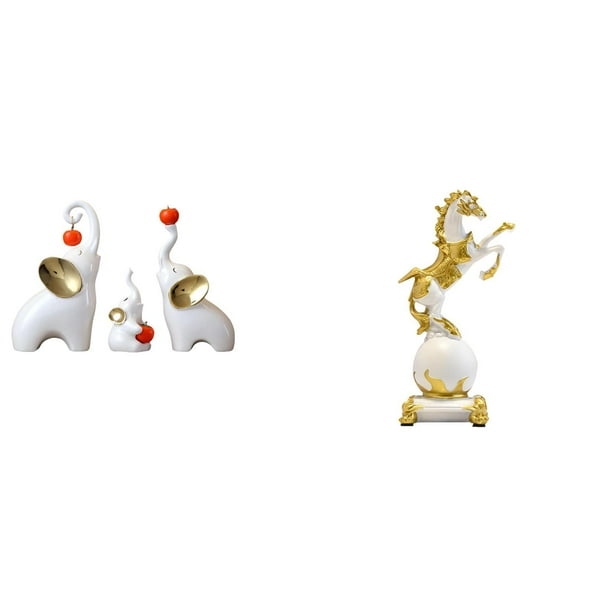 Esculturas de elefantes,Estatuas de elefantes,decoración del hogar,artesanías de cerámica,Figuras de elefantes familiares Adornos de escritorio,Figura de escritorio,Estante de estatua de