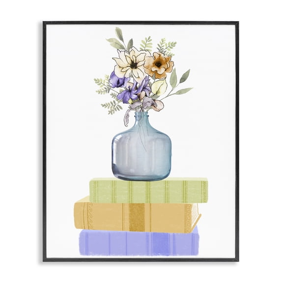 Stupell Industries Contemporary Flowers Vase On Books Black Framed Giclee Art, 11 x 14, by Marcus Prime