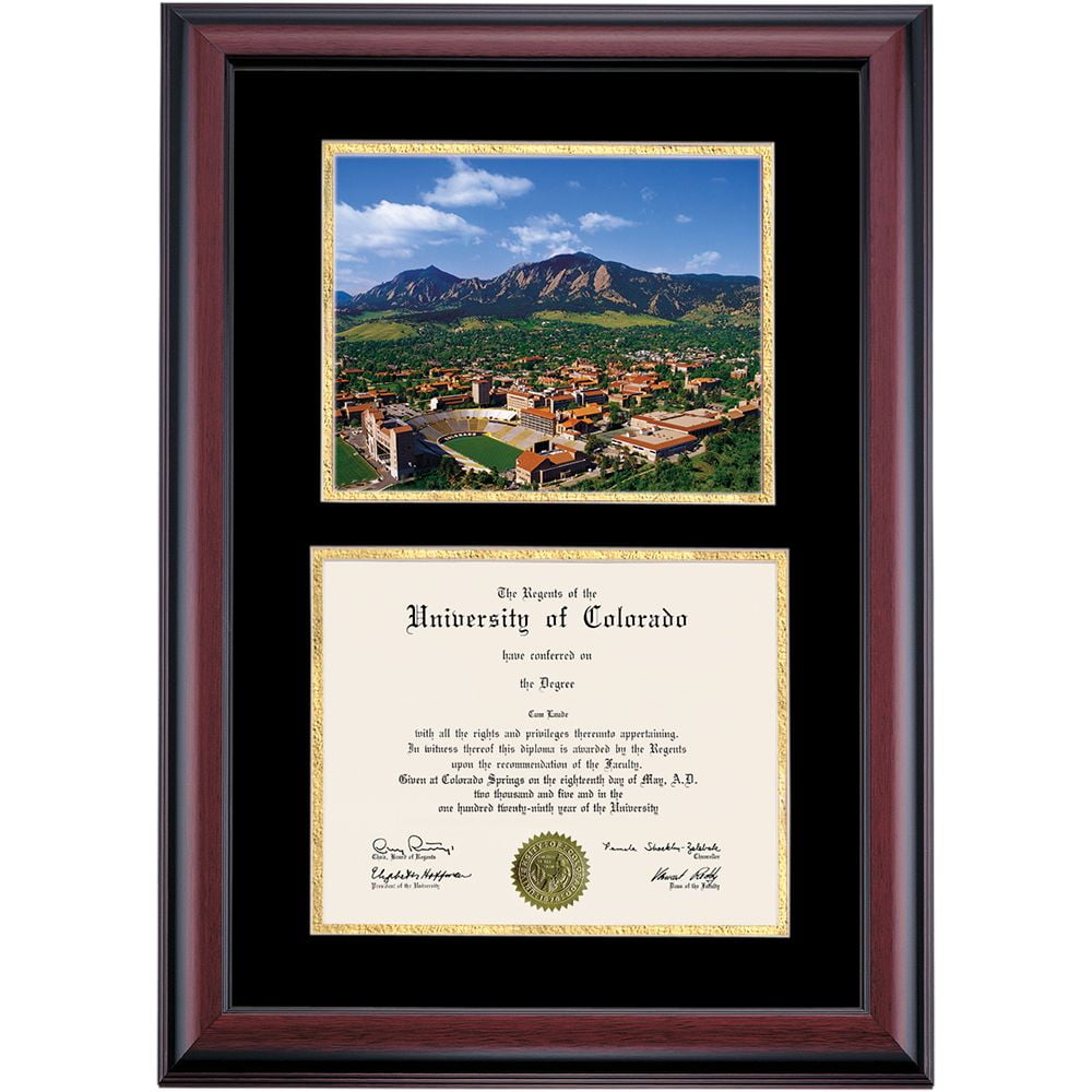 OCM Diploma Frame for University of Colorado CU Boulder, Black/Gold Mat with Campus Photograph