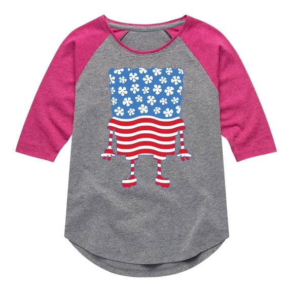 SpongeBob SquarePants -  Silhouette Stars Stripes - Toddler & Youth Girls Raglan Graphic T-Shirt