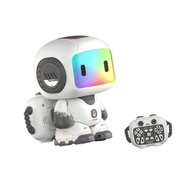 Robot de juguete con control remoto para niños, regalo de cumpleaños con luz y música, que camina y canta. Gris
