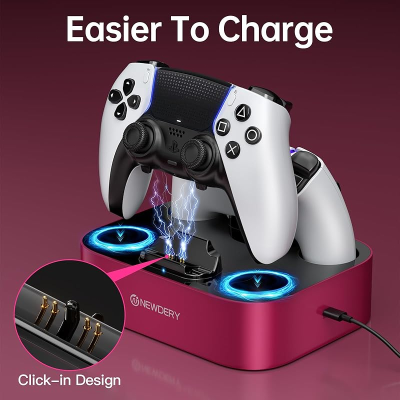 Party-Ready PS5 Charger Station for DualSense & Edge - Fast Dual Controller Drop & Charge Dock with Cable for PlayStation 5-Red