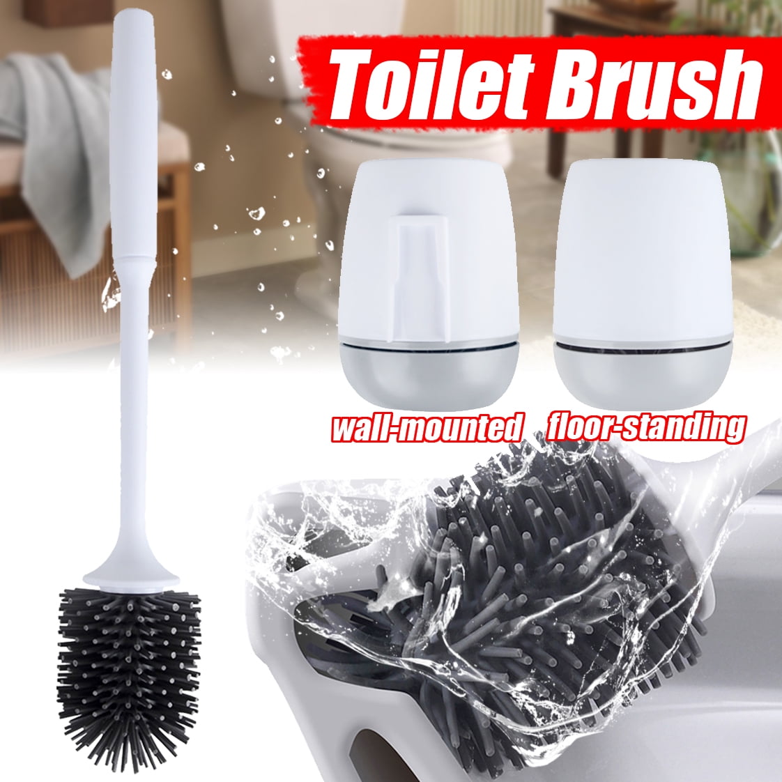 Silicone Soft Bristle Toilet Brush Base Home WC Bathroom Cleaning Tool