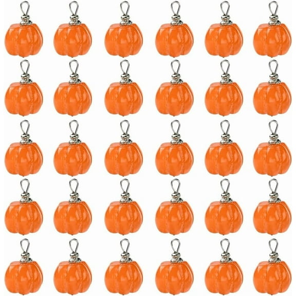 1 Box 30Pcs Pumpkin Jewelry Charms Thanksgiving Resin Charms Bulk Fall Autumn Harvest Holiday Orange Vegetable Pendants with Stainless Steel Loops