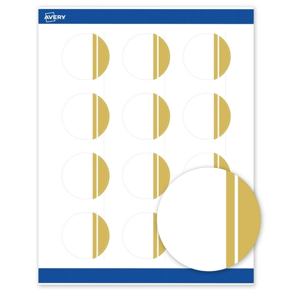 Avery Labels, 2" Diameter, Matte White, Double-Dipped Gold Edge, 120ct