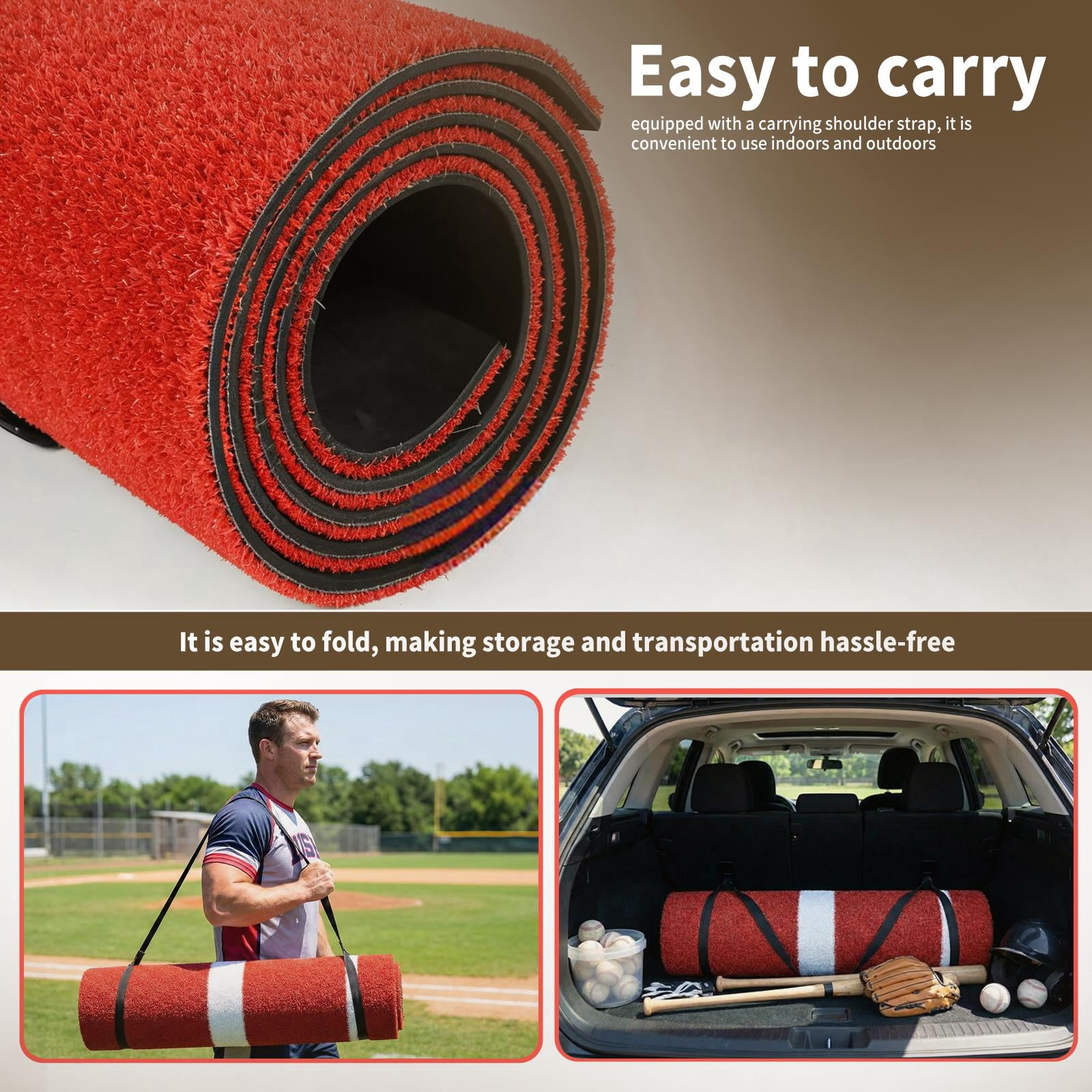 Knpot 3x10FT Softball Pitching Mat, Portable Nylon Fastpitch Equipment Pitcher Training Indoors & Outdoors,  Trainer Practice Tools for Baseball/Softball fields