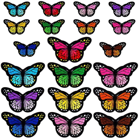 20pcs Butterfly Embroidered Iron On Patches, 2 Sizes Sew Applique Repair for Clothes Bags Hats, Multicolor Assorted