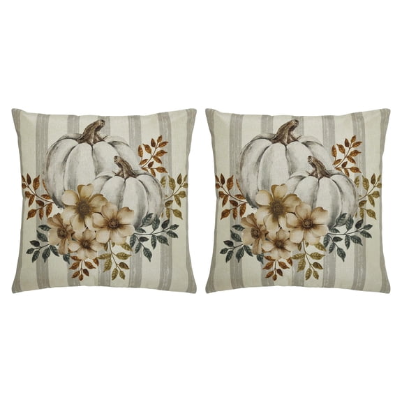 VHC Brands Farmhouse Pumpkin Pillow Cover Set of 2 18x18, Decorative Fall Throw Pillow Covers, Primitive Decor for Fall and Thanksgiving