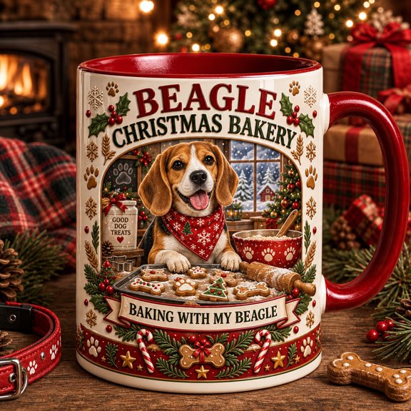 Christmas Coffee Mug Beagle Bakery Baking Design for Dog Lovers