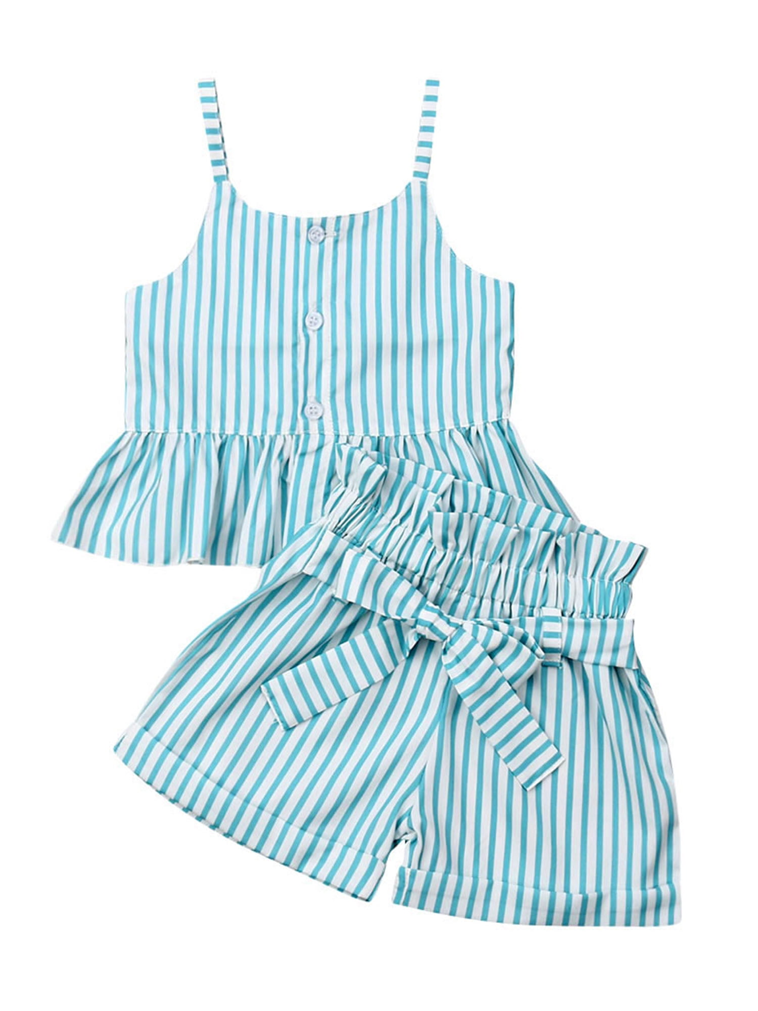 Pudcoco Girls Striped Button Sling Crop Tops Vest Shorts Pants Summer ...