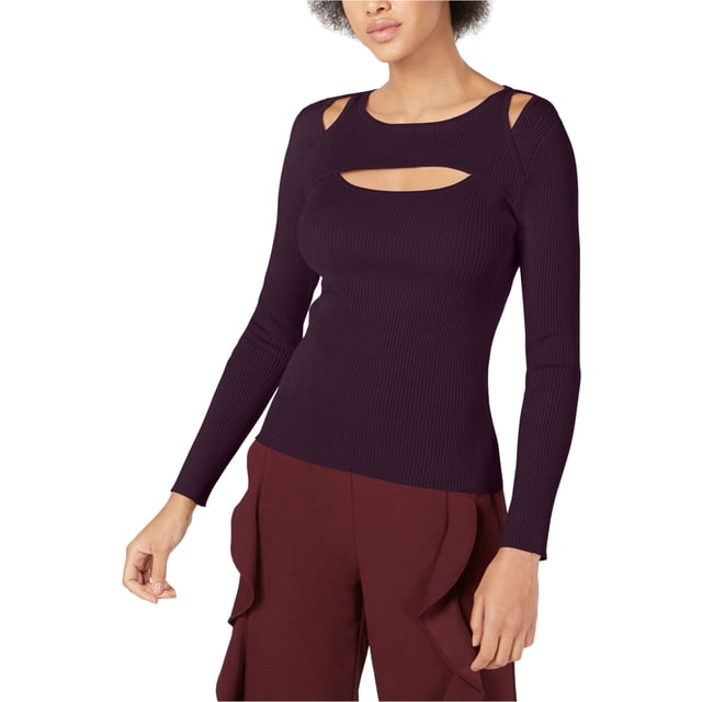 bar III Womens Cutout Ribbed Pullover Sweater, Purple, XX-Small