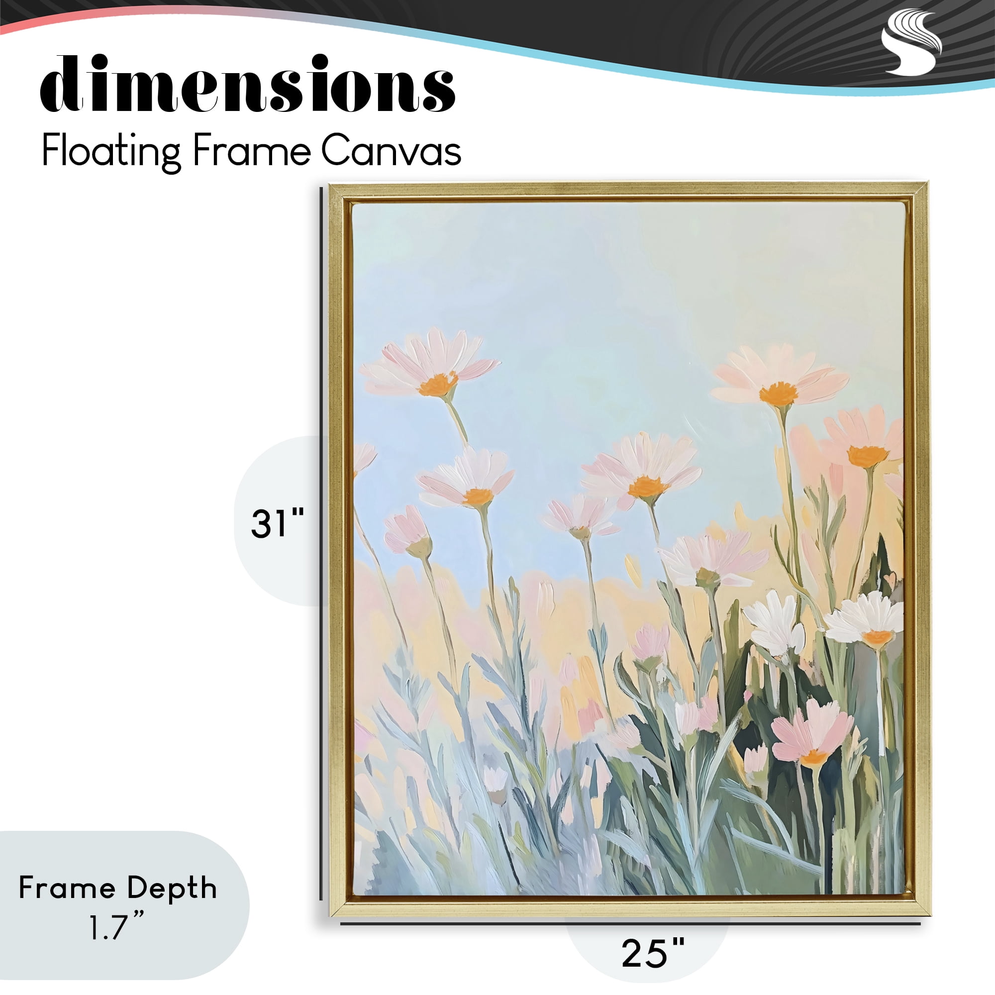 Stupell Industries Pastel Meadow Daisies at Dawn Gold Framed Floater Canvas Wall Art, design by The Prints Vibe