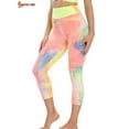 thumbnail image 2 of Spencer Women's High Waist Yoga Pants Tie Dye Textured Capris Tummy Control Slimming Booty Leggings Workout Butt Lift Tights (L, Yellow Red), 2 of 7