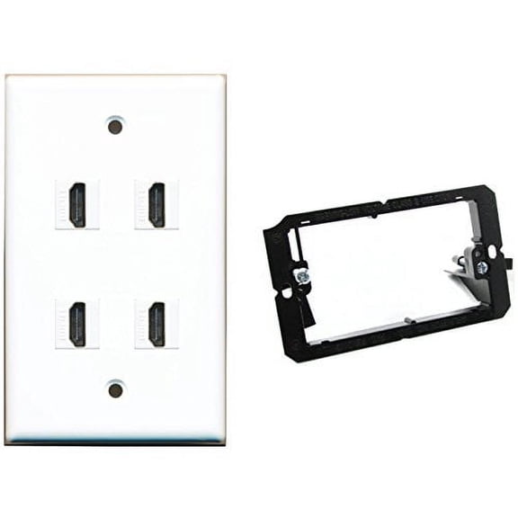 RiteAV - Mounting Bracket and (1 Gang Flat) 4 HDMI Wall Plate White