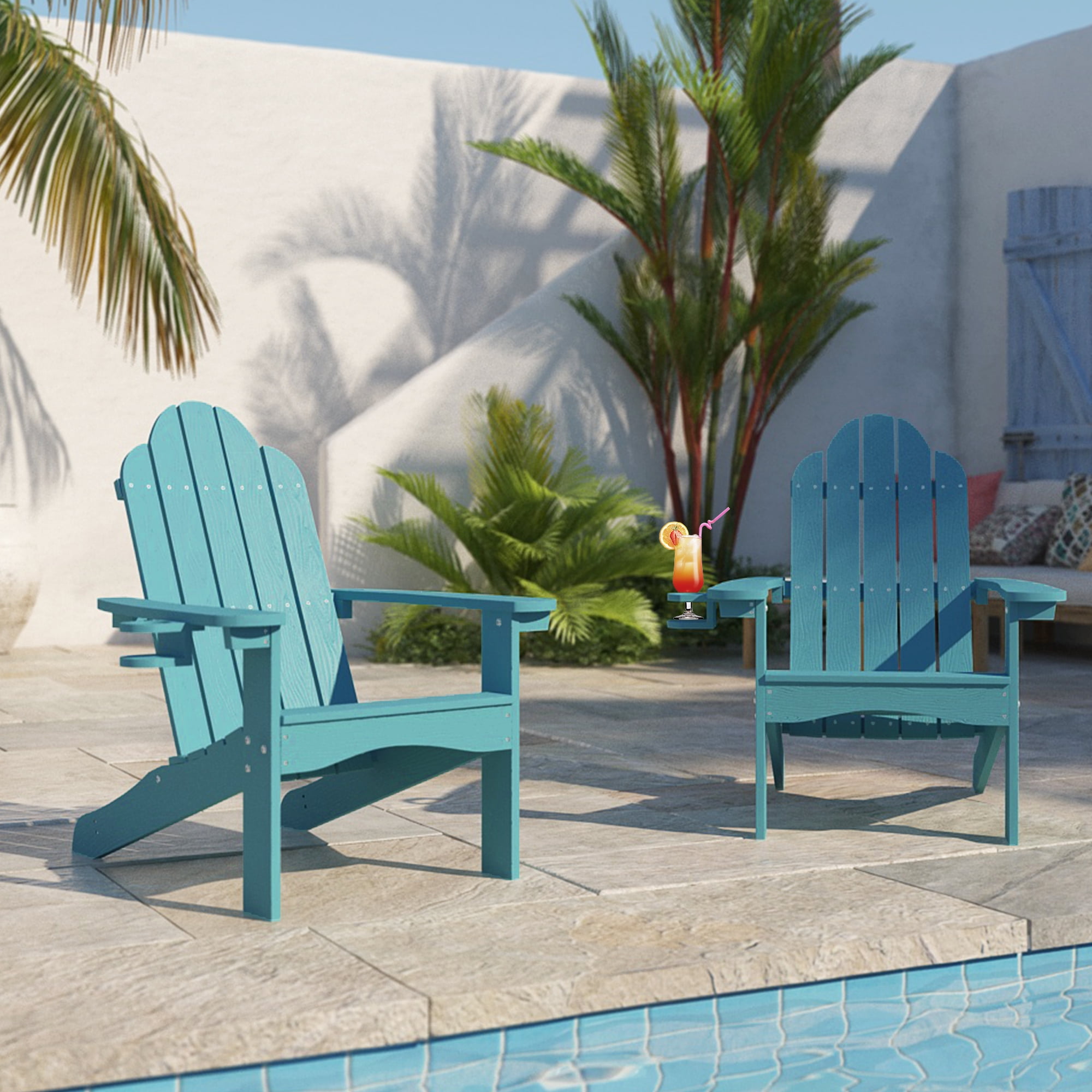 Dycanpo Adirondack Chairs Set of 2 with Cup Holder, 300lbs Weather Resistant, Blue Turquoise