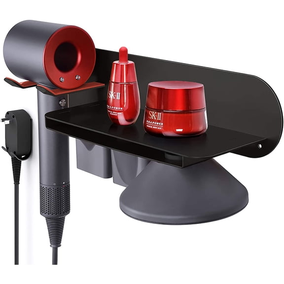Hair Dryer Holder Wall Mounted with Shelf - Hair Dryer Holder Rack Organizer Compatible for Dyson Supersonic Hair Dryer,Black