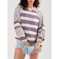 thumbnail image 4 of SUNSIOM Chandails Amples pour Femmes à Rayures Contrastées Imprimé Floral Manches Longues Pulls Décontractés Printemps Automne, 4 of 6