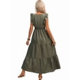 thumbnail image 6 of Women's Cap Sleeve Neck Ruched Waist Guest Dresses Maxi Dress for Summer Wedding Cocktail Green S, 6 of 10