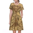 thumbnail image 1 of Easygdp World Map1 para Vestido Transpirable de Mujer, Vestido Suelto de Manga Corta con Pliegues y Bolsillos para el Verano, 1 of 6