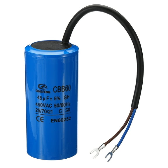 CBB60 45uF Running Capacitor, AC 450V 2 Wires 50/60Hz Cylinder 100x50mm for Motor Start