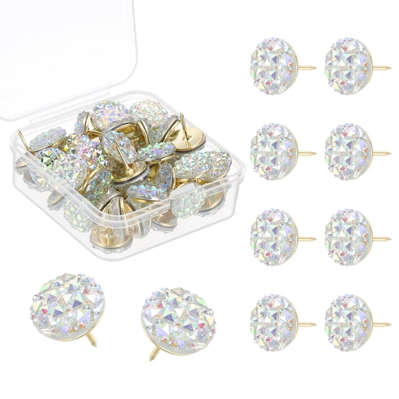 Uxcell 50Pcs Diamond Push Pins, 0.55''Glitter Rhinestone Decorative Thumb Tacks Shiny Push Pins for Cork Board Bulletin Board Photo Memo Wall Hangings, White