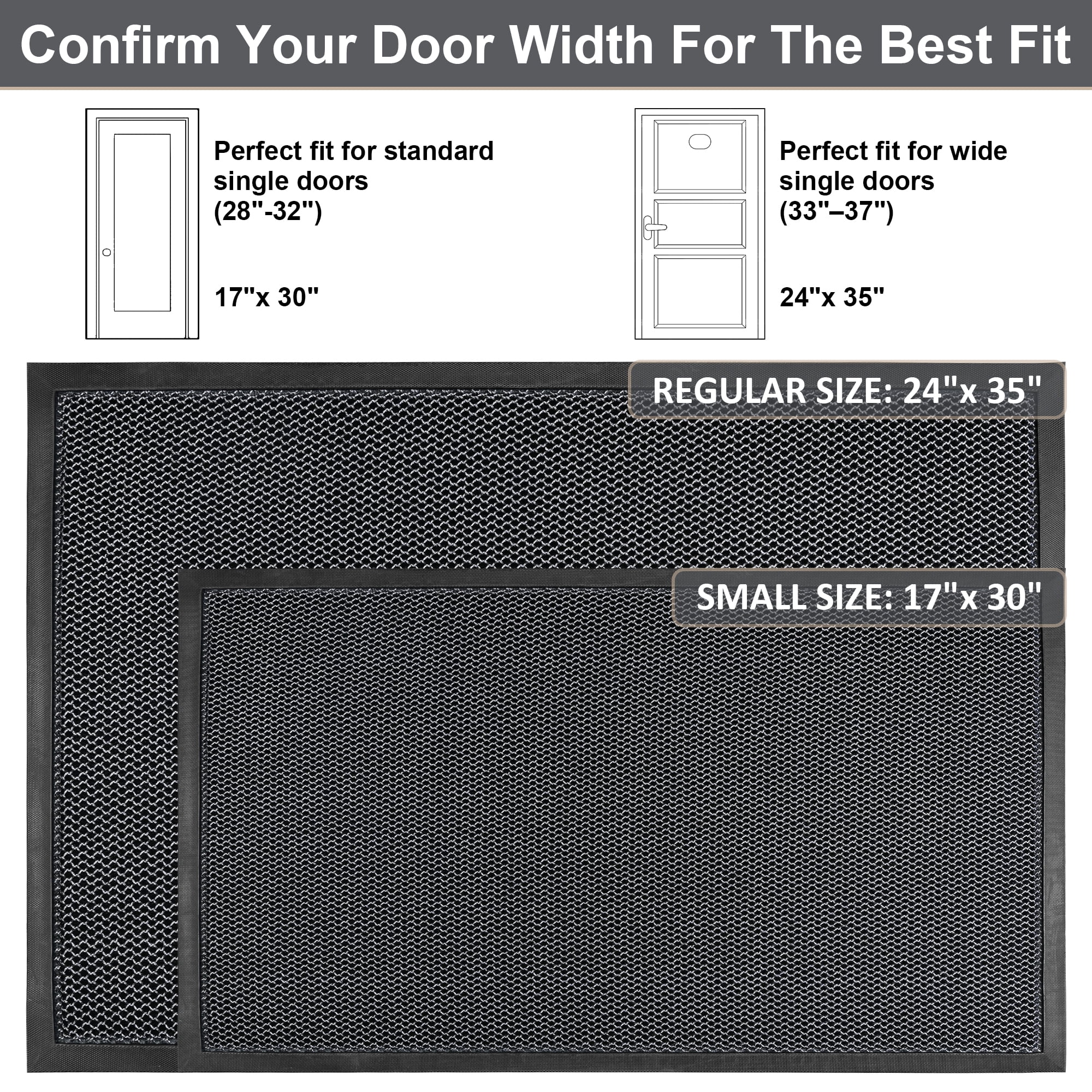 Vaparinckl Outdoor Mat, Non Slip 24"x35" Doormat, Springy Front Door Welcome Mat, Absorbent Rubber, Mesh Low Profile Dirt Trapper Indoor Rug For Entryway & Outside Entrance, Gray