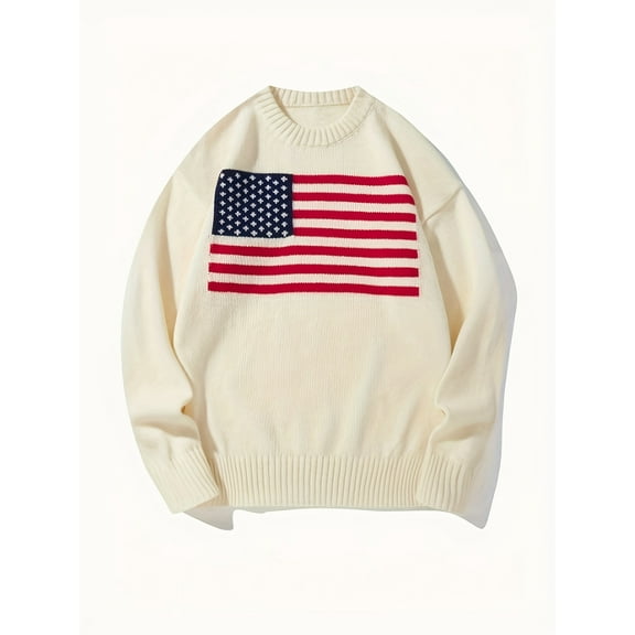 Men's autumn and winter flag design round neck knitted pullover