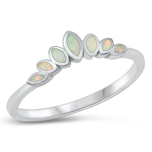 CHOOSE YOUR COLOR Crown Marquise White Simulated Opal Ring .925 Sterling Silver Band CZ Female Size 6