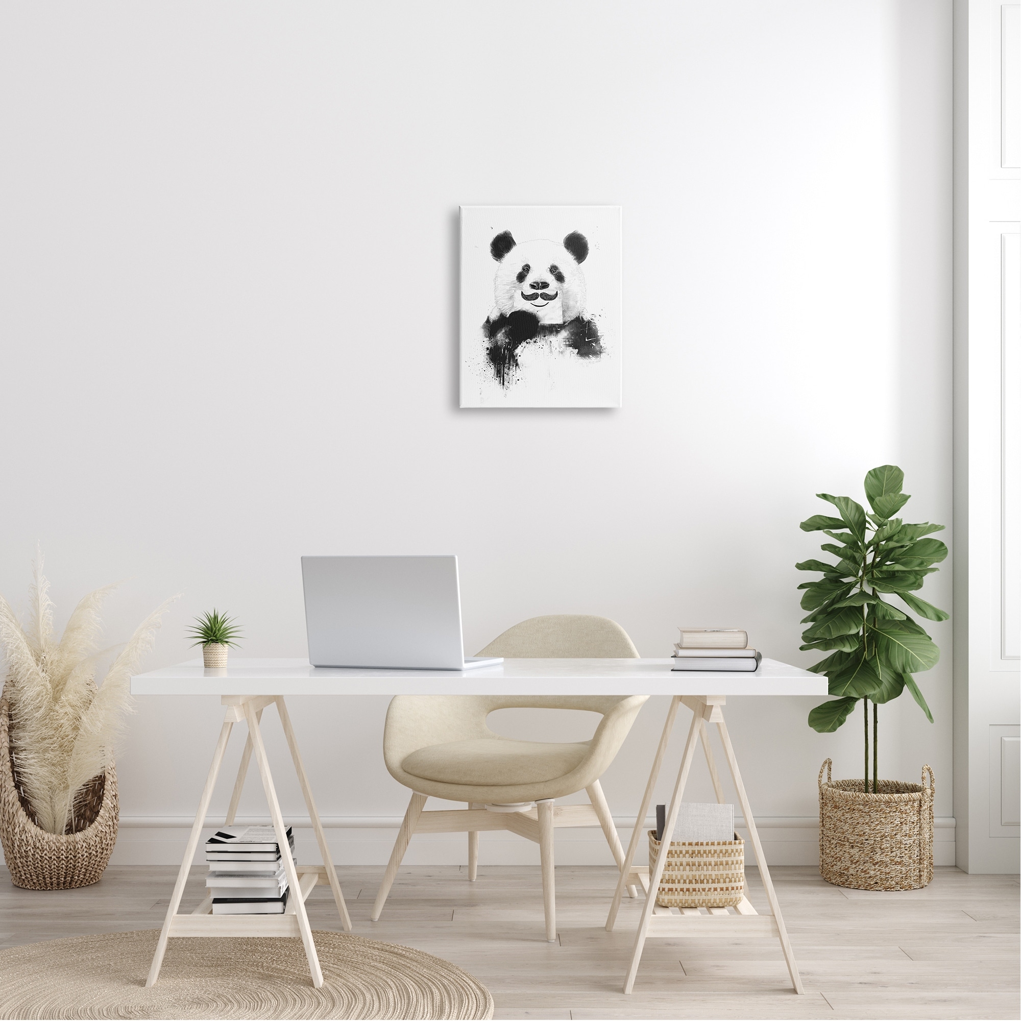 Stupell Industries Humorous Black & White Giant Panda Bear Mustache Canvas Wall Art, 16 x 20, Design by Balazs Solti