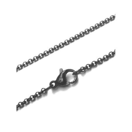 16 Toggle Rolo Necklace - Womens 2mm Black Stainless Steel Rolo Link Necklace Chain - 16